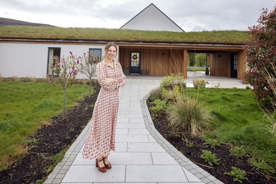 Co-director of Hazel Mountain Chocolate, Kasha Connolly outside her home in the Burren, Co Clare. The green roof is an outstanding feature. Photo: Tony Gavin